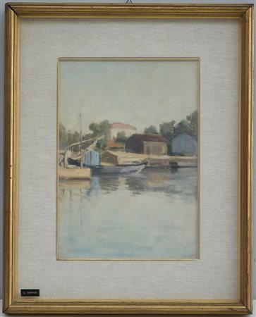 Giuliano Emprin (1902 - 1991)"Marina di Ravenna" Olio su tela (cm 33x22)...