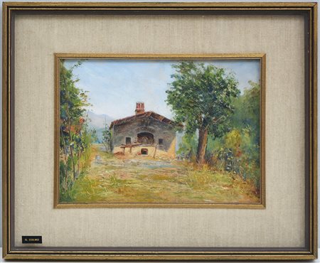 Giovanni Colmo (Attr.) "Paesaggio con cascinale" Olio su cartoncino (cm...