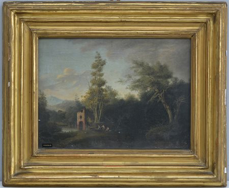 Massimo D'Azeglio (Torino 1798 - 1866)(Attr.) "Paesaggio boschivo con mulino...