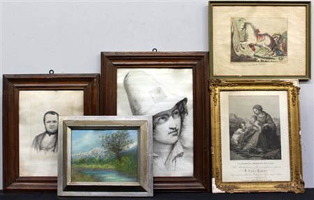 Sette fra incisioni e dipinti di diversa epoca, in cornici