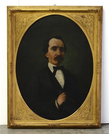 Scuola del secolo XIX, "Ritratto di uomo con sigaro" olio su tela (cm 80x58)...