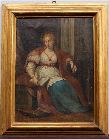 Artista del secolo XVII, “Isabella I d’Aragona”, olio su tela (cm 60x45), in...