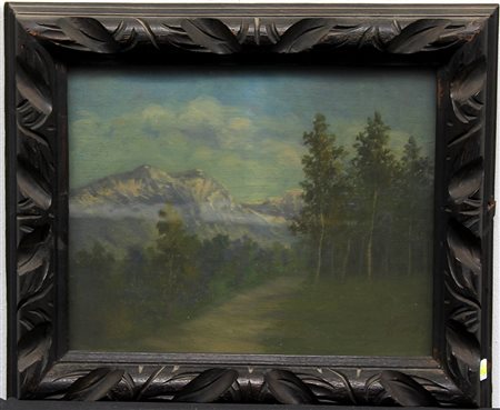 Nicola Laurenti "Paesaggio montano" olio su cartone telato (cm 25x30,50)...