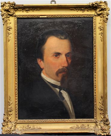 Scuola del secolo XIX, "Ritratto di uomo con baffi", olio su tela (cm...