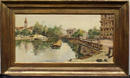 Console con specchiera in legno intagliato e dorato a mazzi fioriti e volute,...