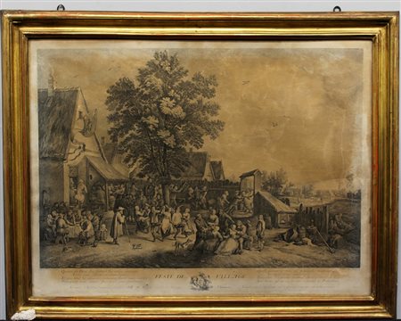 Lotto di tre incisioni raffiguranti scene di vita popolare, misure diverse ....