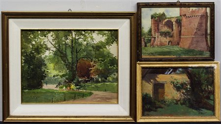 A. Guzzi Lotto di quattro acquarelli raffiguranti paesaggi di misure diverse,...