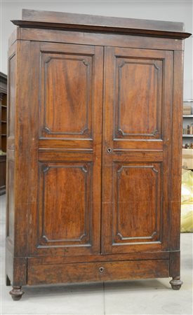 Armadio in noce a due ante pannellate, piedi torniti, secolo XIX (cm...