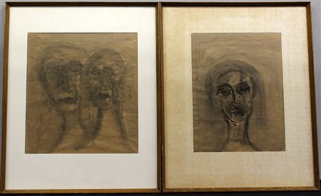 Marino “Volti”, lotto di due disegni a china su carta (cm 34x31 e 34x26)...