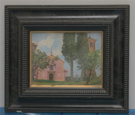 Fabio Fabbi (Bologna 1861 - Casalecchio 1946)"Chiesa di Roccamalatina" olio...