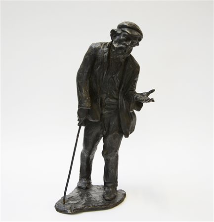 Saverio Gatto. "Mendicante" scultura in bronzo (h cm 48), firmata alla base