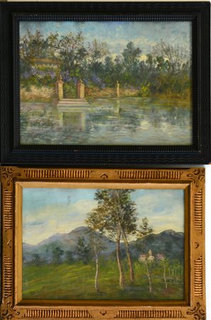 Nicola Laurenti "Paesaggi" due dipinti in cornici di misure diverse