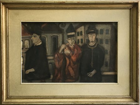 Giuseppe Serafini “I cardinali” tecnica mista su cartone telato (cm 35x53)...