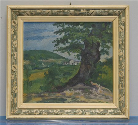 Ignoto del secolo XX "Paesaggio" olio su compensato (cm 31,3x34) in cornice