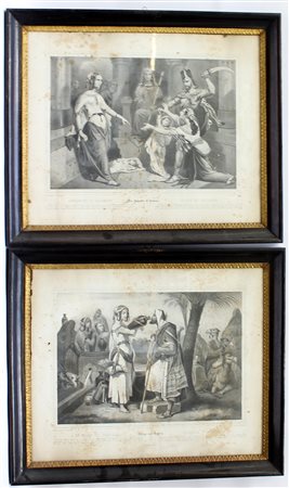 Gruppo di cinque litografie del secolo XIX (cm 55,5x45) in cornici ebanizzate...