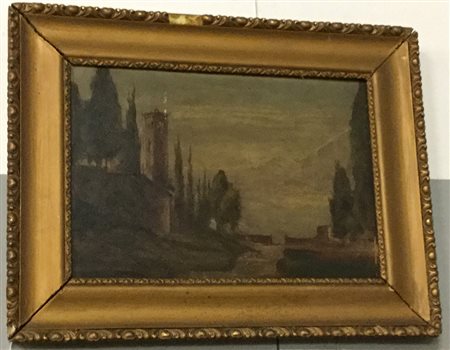 Ignoto "Paesaggio di campagna" olio su tavoletta (cm 25x35) in cornice