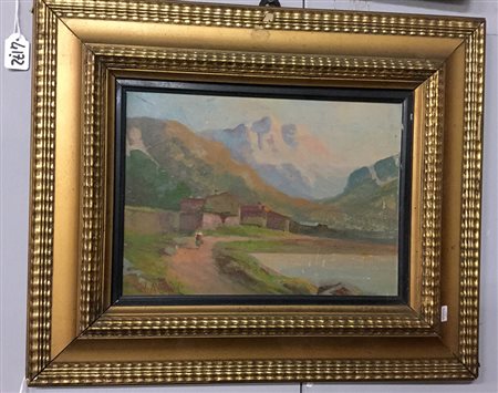 Rovida A. "Paesaggio lacustre" olio su compensato (cm 23x29) firmato in basso...