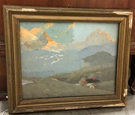 Scuola del secolo XIX "Paesaggio montano" olio su compesnato (cm 24x30)...