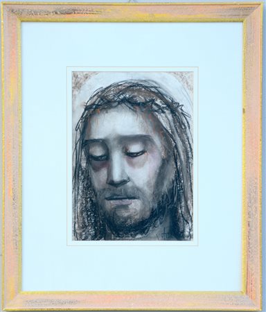 Firma indecifrata. "Volto di Cristo" tecnica mista (cm 35x26), firmato in...