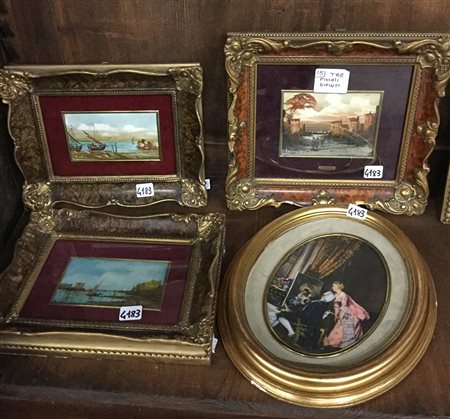 Lotto composto da cinque riproduzioni di diverso soggetto, tecniche e...