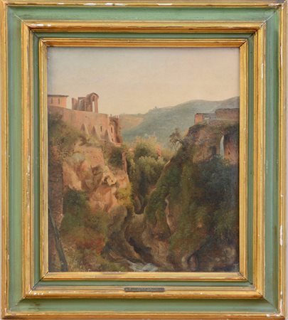 Ignoto "Paesaggio con rovine" olio su tela (cm 33x28) in cornice
