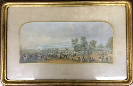 Stampa a colori del secolo XIX raffigurante un padiglione dell’Expo (cm...