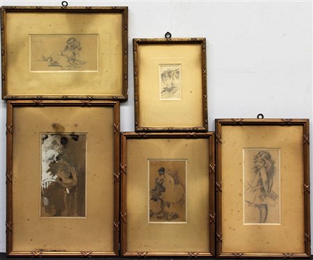 Aleardo Villa. Gruppo di cinque bozzetti di tecniche e misure diverse...