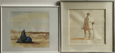 Lotto di due disegni ad acquarello, soggetti, autori e misure diverse, in...