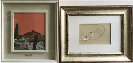 Lotto di due dipinti moderni raffiguranti "L'attesa" e "Ballerine" autori e...