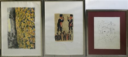 M. Cascella, F. Borghese, E. Treccani, lotto di tre litografie firmate e...