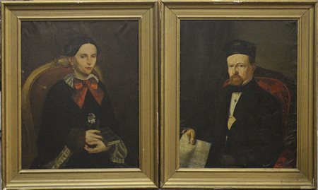 Arturo Galli "Ritratti" coppia di olii su tela (cm 75x60) firmati in basso a...