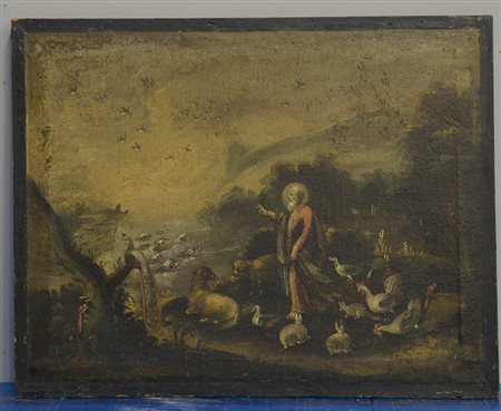 Scuola del Secolo XVIII, Scena Biblica, olio su tela (cm 57x73)(difetti e...