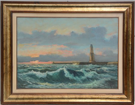 Mario Illusi Millus (1925 - 1992)"Livorno" olio su tela firmato in basso a...