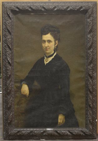 Ignoto, "Ritratto di Faccioli Elvira" olio su tela (cm 115x72) in cornice...