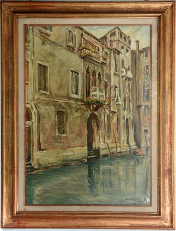 Giuseppe Cherubini (1867 - 1960)"Scorcio di Venezia" olio su tela (cm 100x70)...