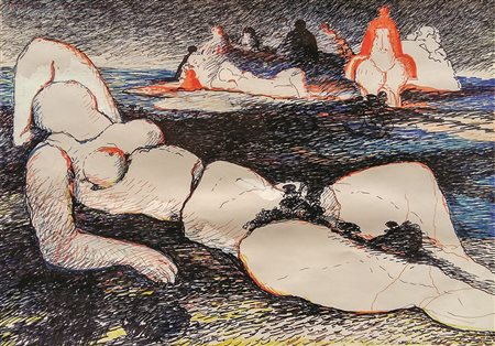 Salvatore Fiume Nudo nel paesaggio pennarelli su cartoncino 70x100