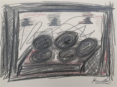 Jannis Kounellis carboncino su carta 22x29 1990 autentica Kounellis e timbro...