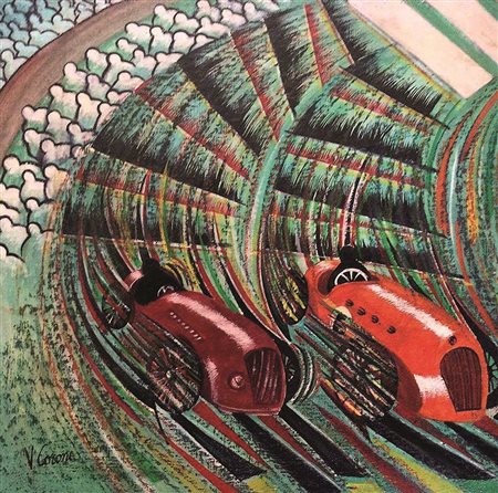 Vittorio Corona Targa Florio olio su tela 62,5x50