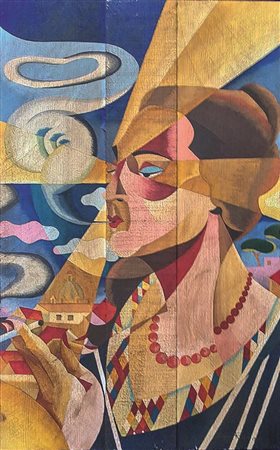 Pippo Rizzo Donna che fuma tempera su tavola 40x25