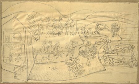 Fortunato Depero Serrada allegoria alpestre matita su carta incollata su...