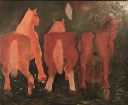 Giuseppe Cesetti I Cavalli olio su tela del 1931 80x65 autentica sul retro...