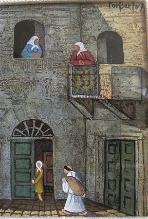 Proietti Norberto Il Balcone olio su tela 15x20 autentica Proietti