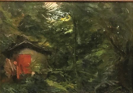 Pietro Annigoni Casetta nel Bosco olio su tela 30x20 autentica sul retro...