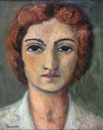 Fiorenzo Tomea Volto di donna olio su tela del 1959 30x40 autentica Barcaccia