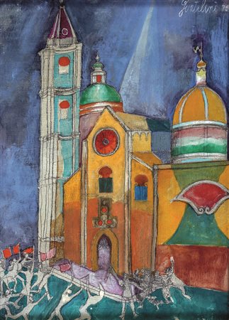 Franco Gentilini La cattedrale olio su tela 25x35 provenienza Galleria Arte...