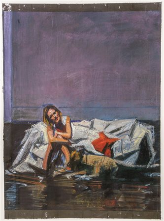 Bernardo Siciliano Fame Coher olio e pastello su carta 57x77 autentica...