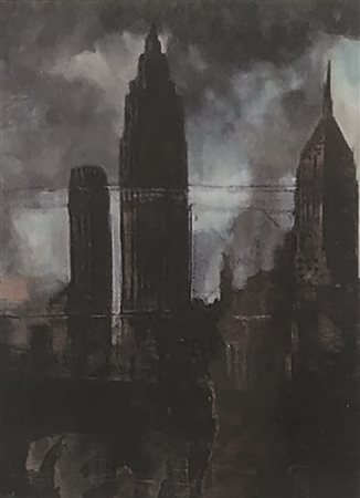 Luca Pignatelli New York del 2001 olio su telone ferroviario 75x80 autentica...