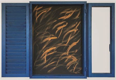 Tano Festa La persiana acrilico su tela e Legno 80x100 del 1986 archivio Soligo