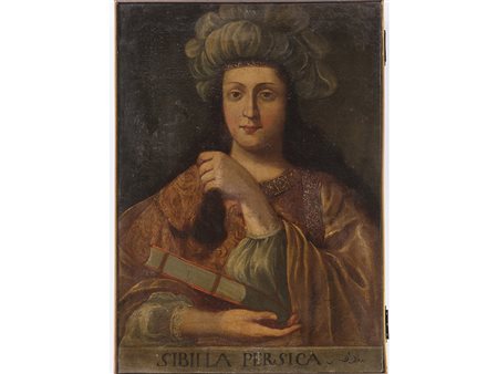 Anonimo Maestro del XVII secolo Sibilla persica 63x45 cm Olio su tela