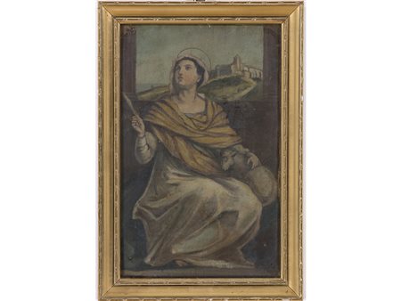 Anonimo Anonimo (XIX secolo) Santa Agnese 41x26 cm Olio su cartoncino telato